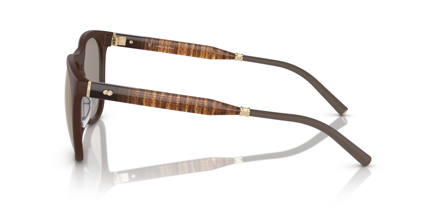 Oliver Peoples R-1 with Umber frame and Gold lenses - Image Acetate Temple