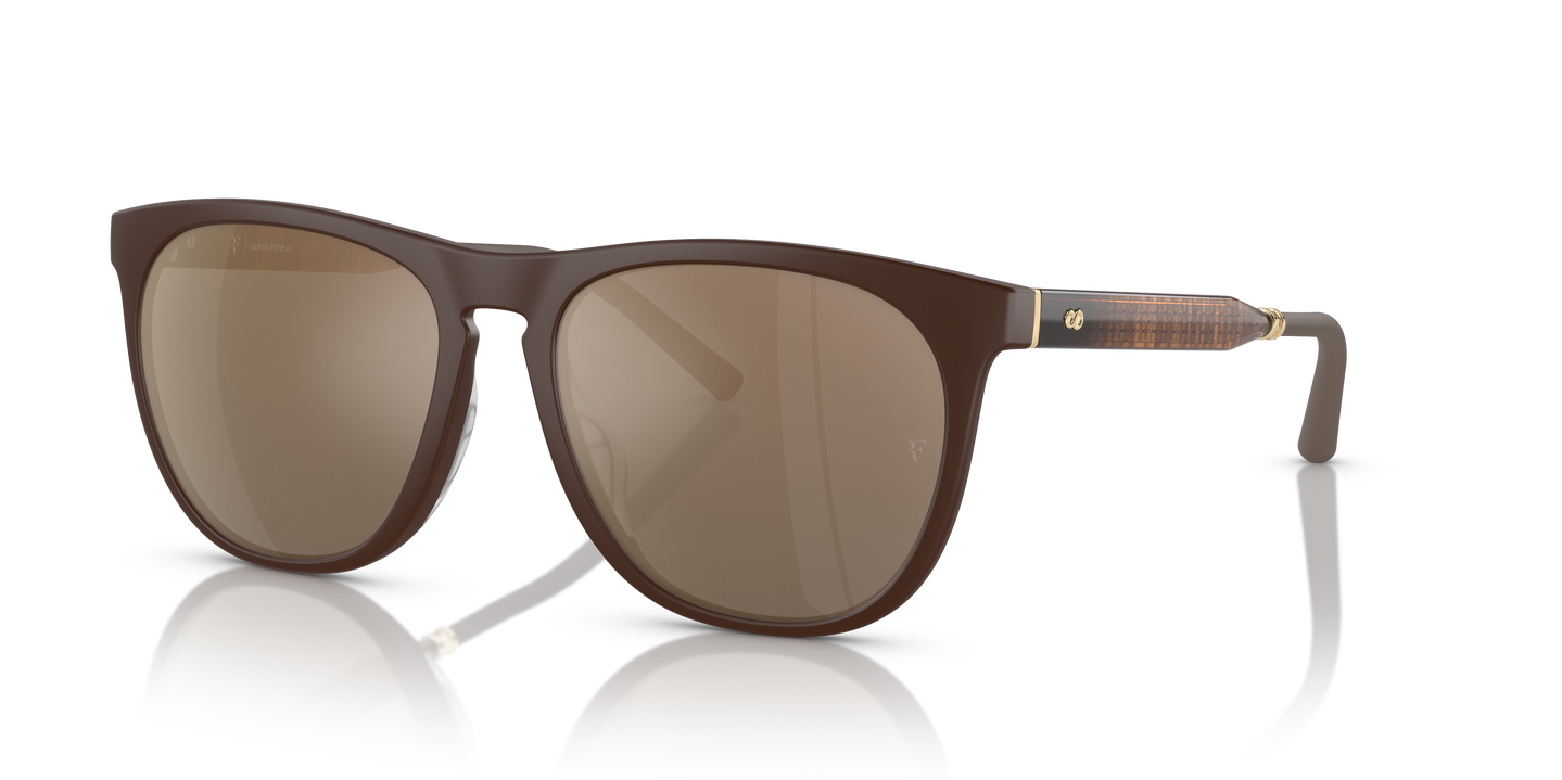 Oliver Peoples R-1 with Umber frame and Desert Flash Mirror lenses
