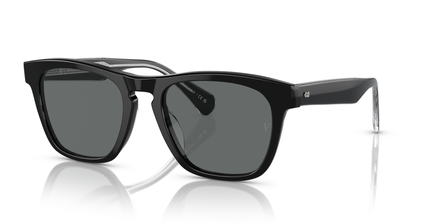 Oliver Peoples R-3 con montatura Nero e lenti  Grigio - Immagine Placchetta originale
