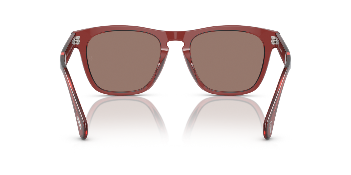 Sie Oliver Peoples R-3 mit Brick Gestell und Braun Gläsern - Bild Stegplättchen