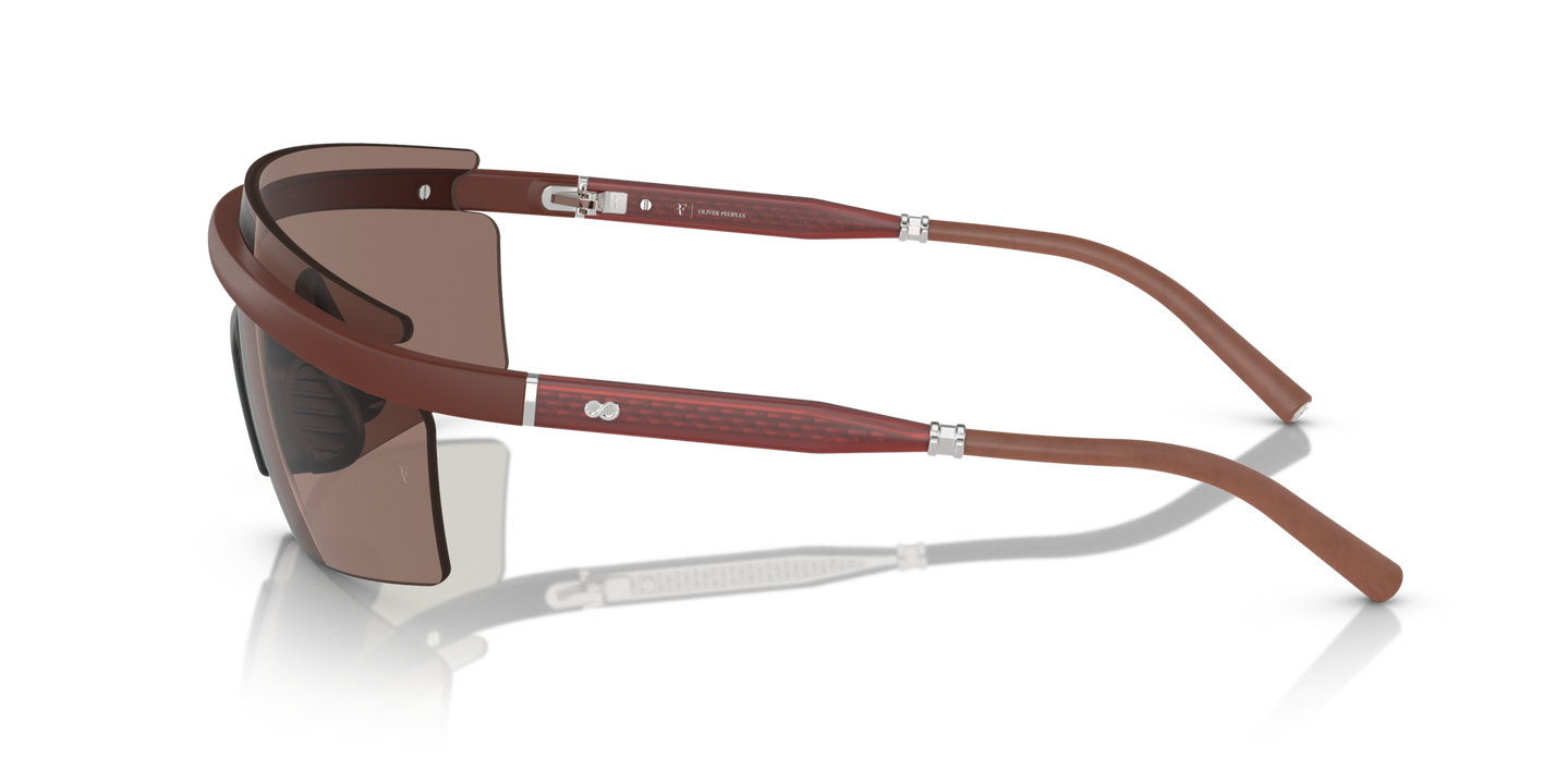 Oliver Peoples R-4 with Semi-Matte Brick frame and Brown lenses - Image Acetate Temple