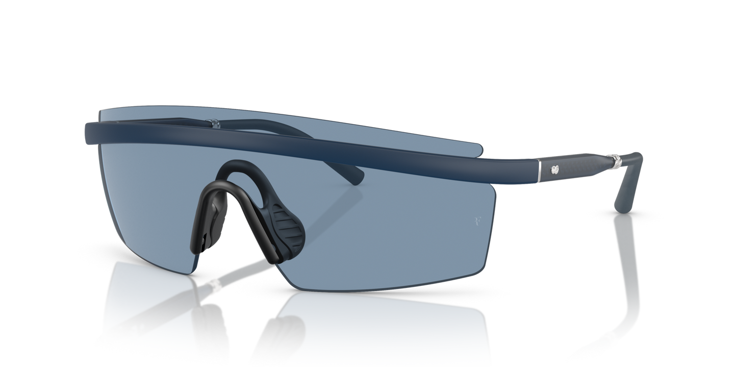 Oliver Peoples R-4 with Semi-Matte Blue Ash frame and Blue lenses - Image Metal Plaque