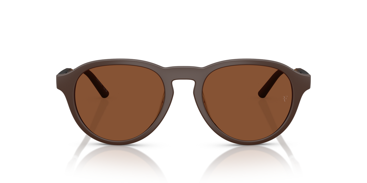 Oliver Peoples R-8 with Semi-Matte Umber frame and Orange lenses - Image Premium Material