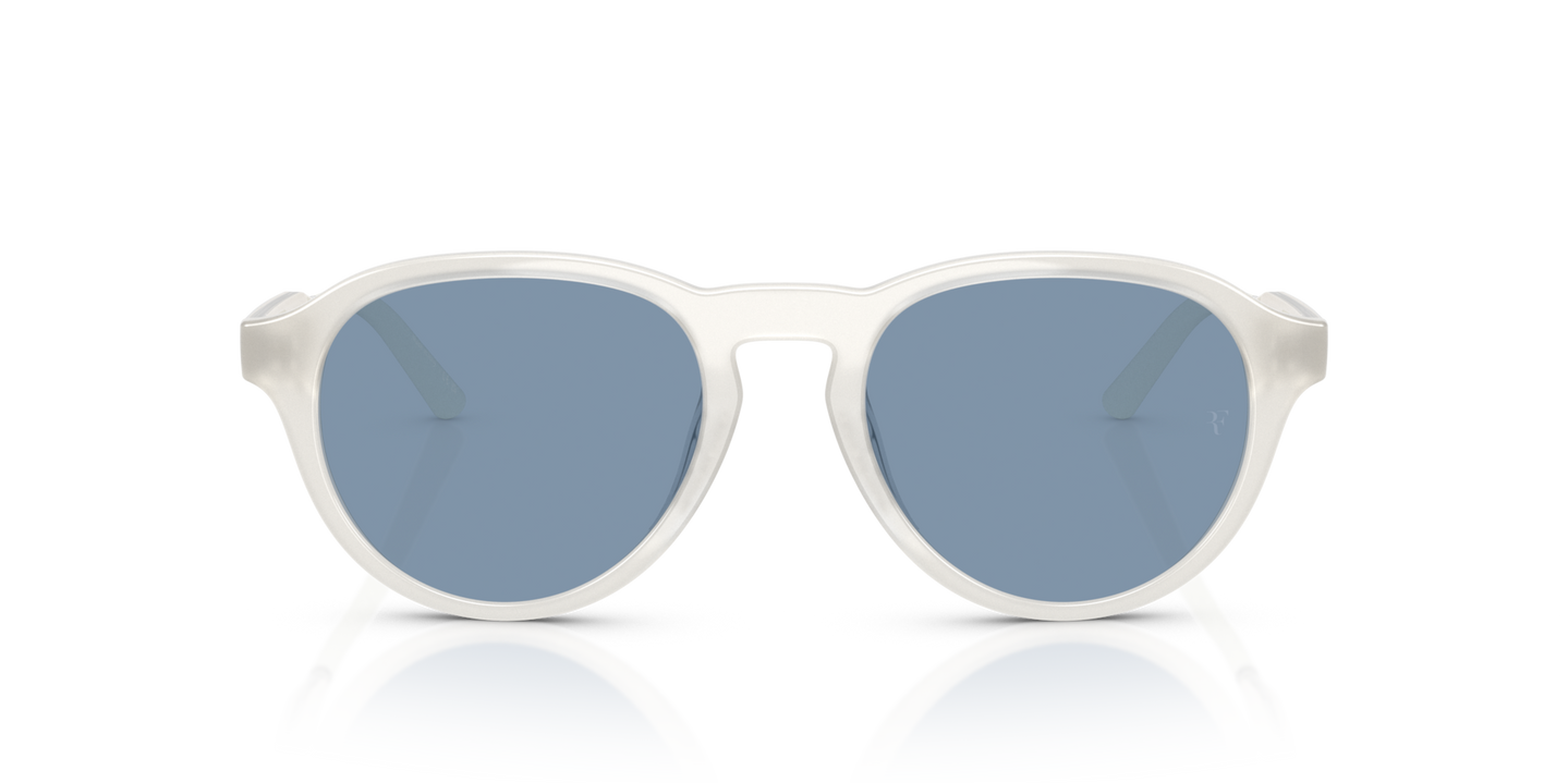 Oliver Peoples R-8 with Warm White frame and Blue lenses - Image Premium Material