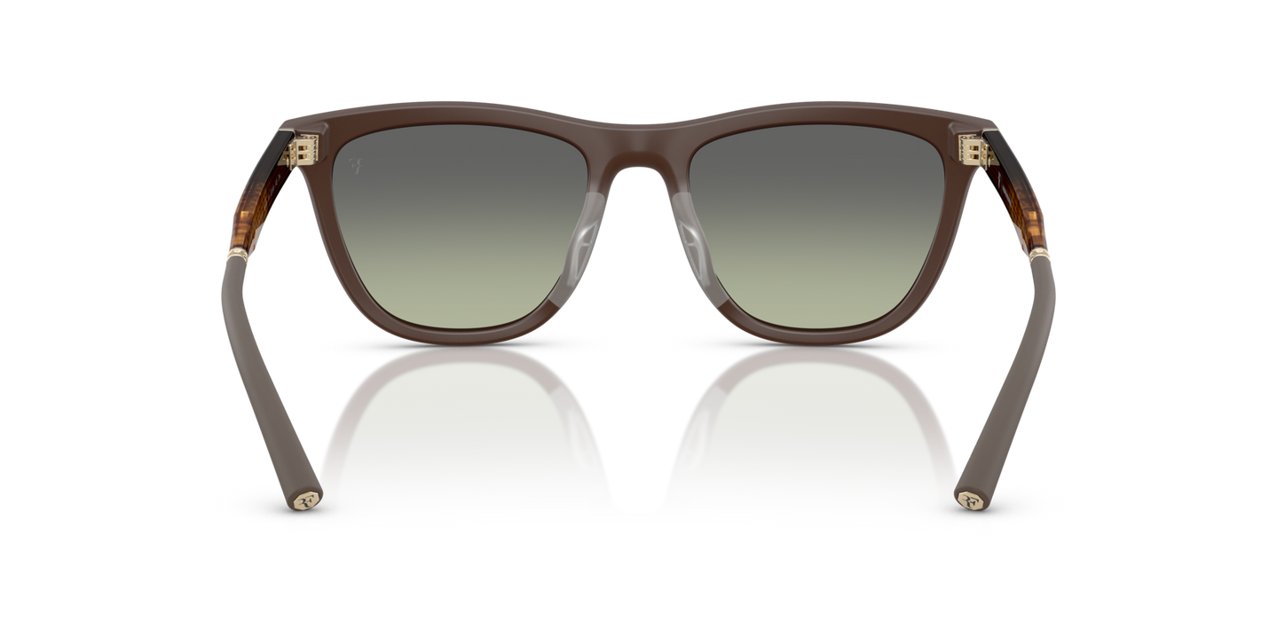 Sie Oliver Peoples R-9 mit Semi-Matte Umber Gestell und Grün Gläsern - Bild Stegplättchen