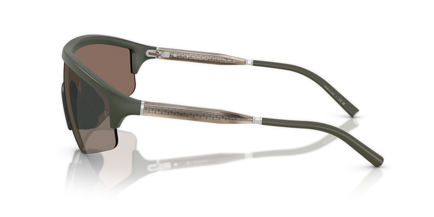 Oliver Peoples R-7 with Semi-Matte Green Smoke frame and Brown lenses - Image Acetate Temple