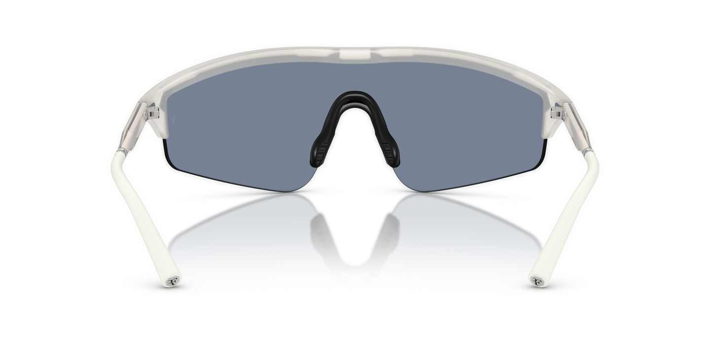 Oliver Peoples R-7 with Warm White frame and Marine Flash Mirror