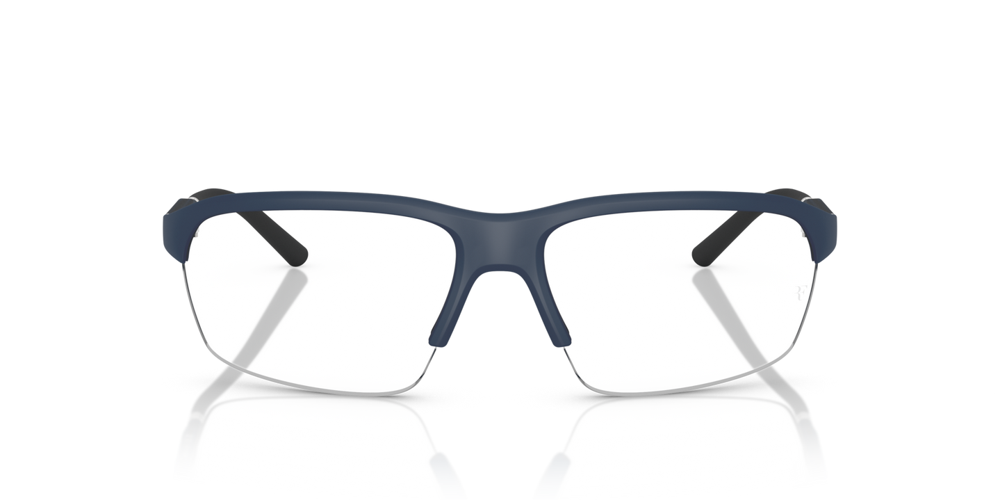 Oliver Peoples R-6 with Semi-Matte Blue Ash frame and Clear lenses - Image Premium Material