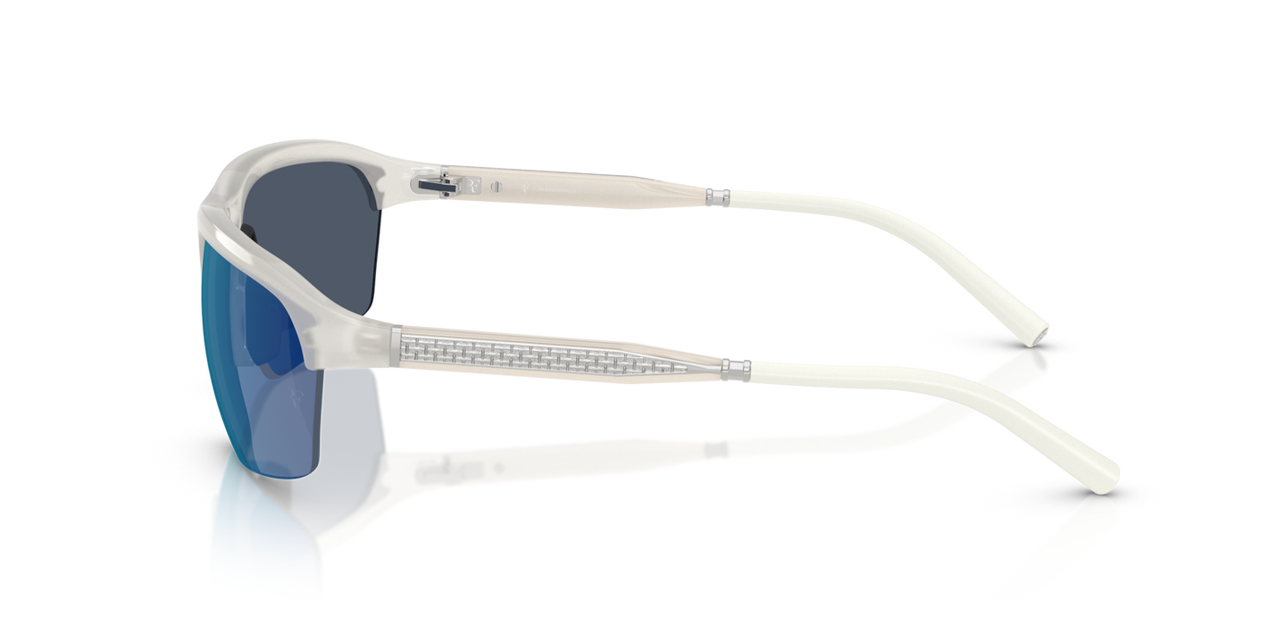 Oliver Peoples R-6 with Warm White frame and Blue lenses - Image Acetate Temple