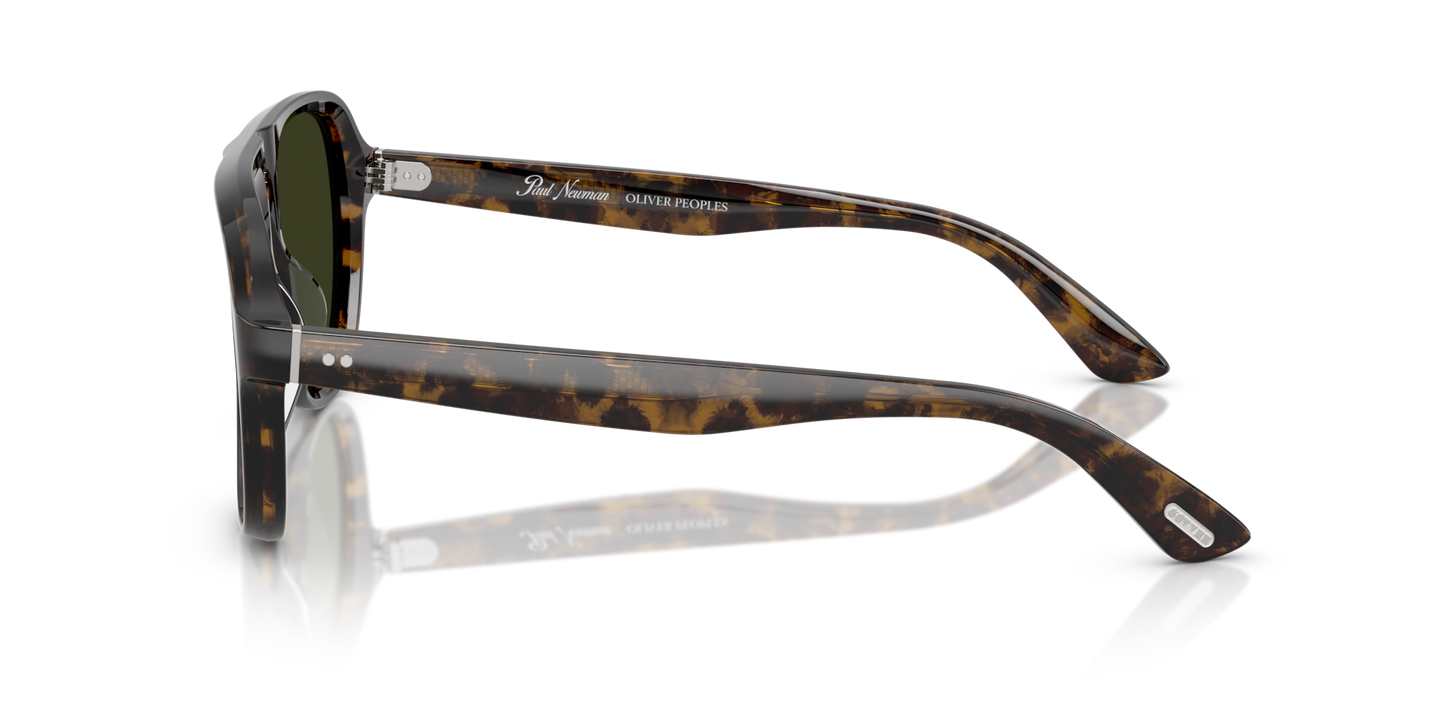 Oliver Peoples Paul Newman Sun with Walnut Tortoise frame and Green lenses - Image Temple