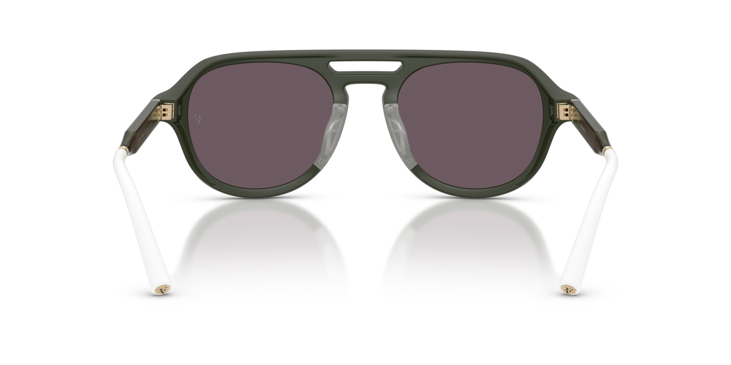 Oliver Peoples R-13 avec une monture Vert fumé semi-mat et des verres Violet - Image Plaquettes de nez
