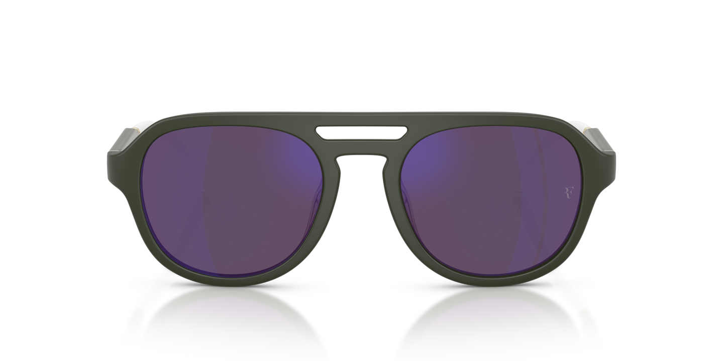 Sie Oliver Peoples R-13 mit Rauchgrün halbmatt Gestell und Violett Gläsern - Bild Premium-Material