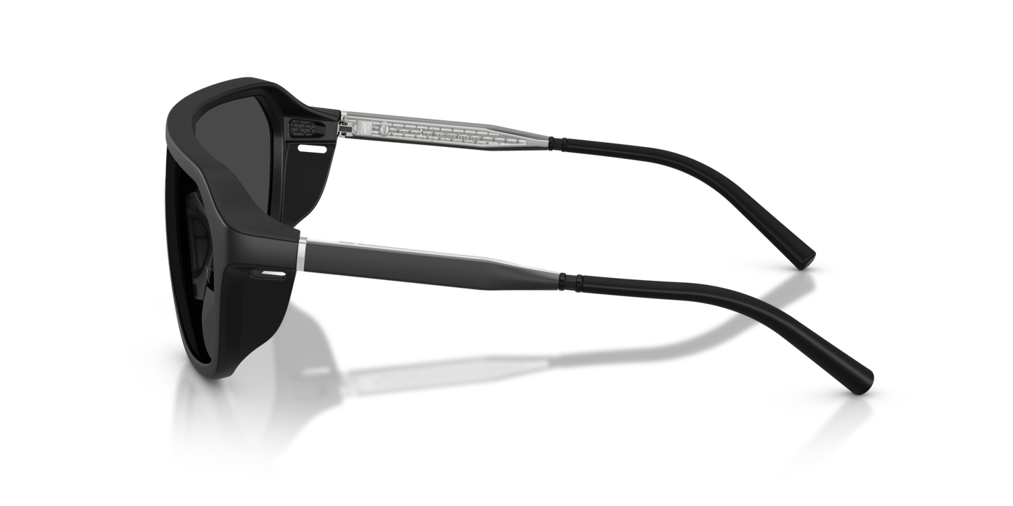 Oliver Peoples R-12 with Semi-Matte Black frame and Grey lenses - Image Acetate Temple