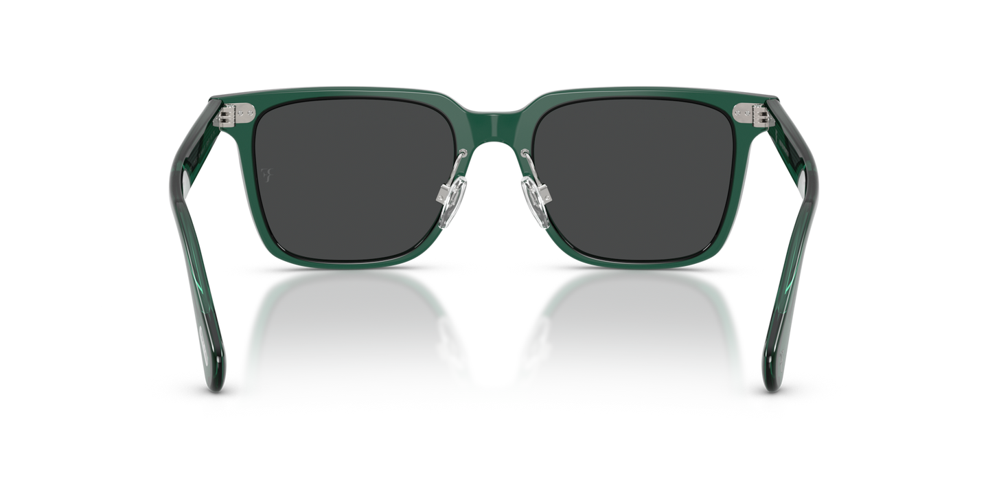 Sie Oliver Peoples Mr. Federer II mit Translucent Dark Teal Gestell und Grau Gläsern - Bild Stegplättchen