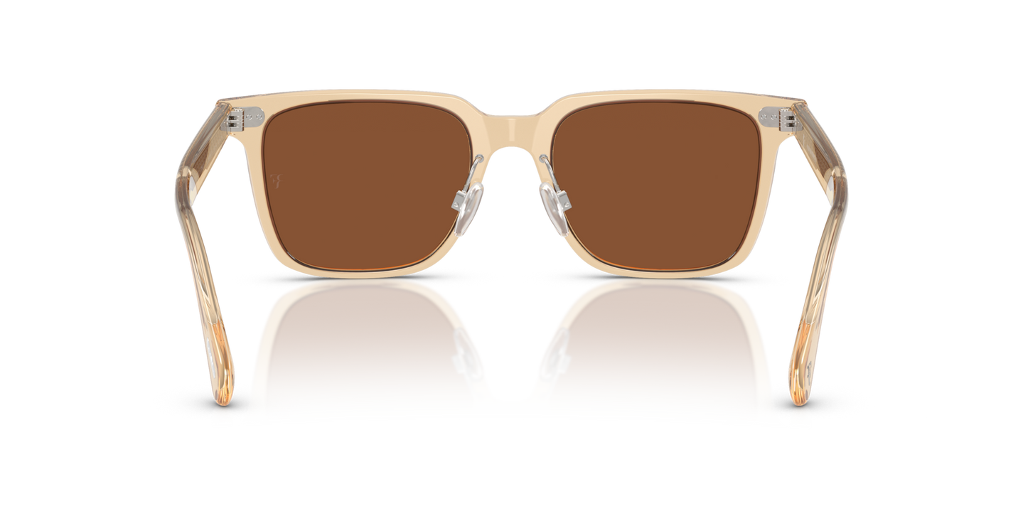 Sie Oliver Peoples Mr. Federer II mit Sand Gestell und Orange Gläsern - Bild Stegplättchen