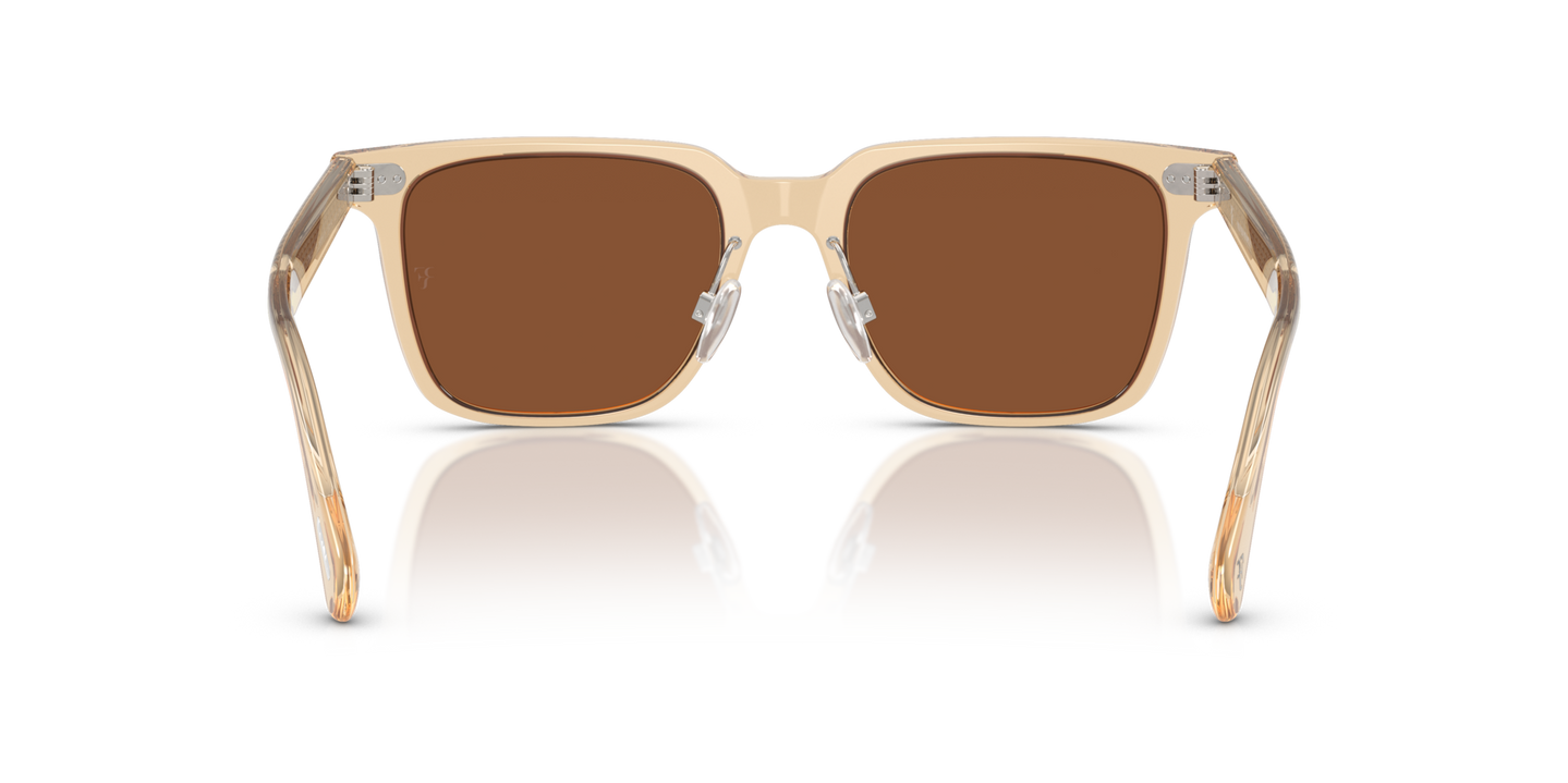 Sie Oliver Peoples Mr. Federer II mit Sand Gestell und Orange Gläsern - Bild Stegplättchen