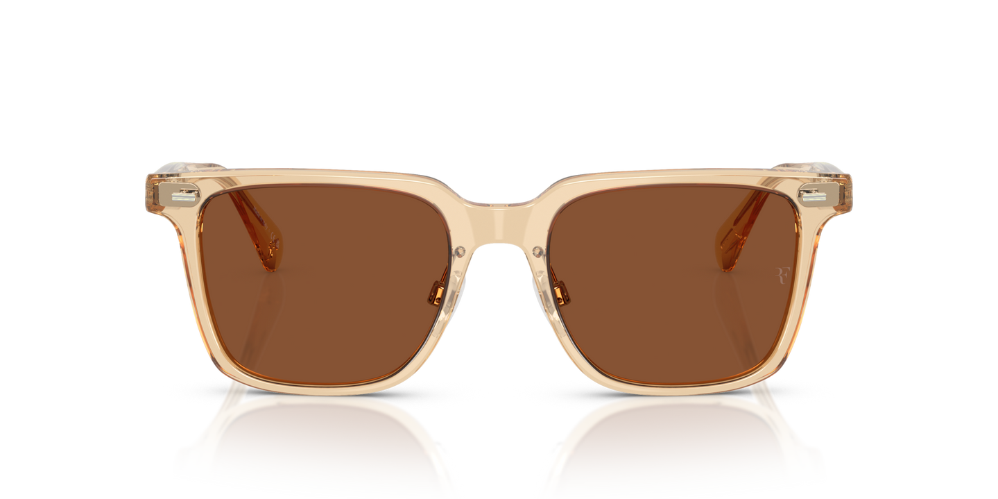 Sie Oliver Peoples Mr. Federer II mit Sand Gestell und Orange Gläsern - Bild Performance-Gläser