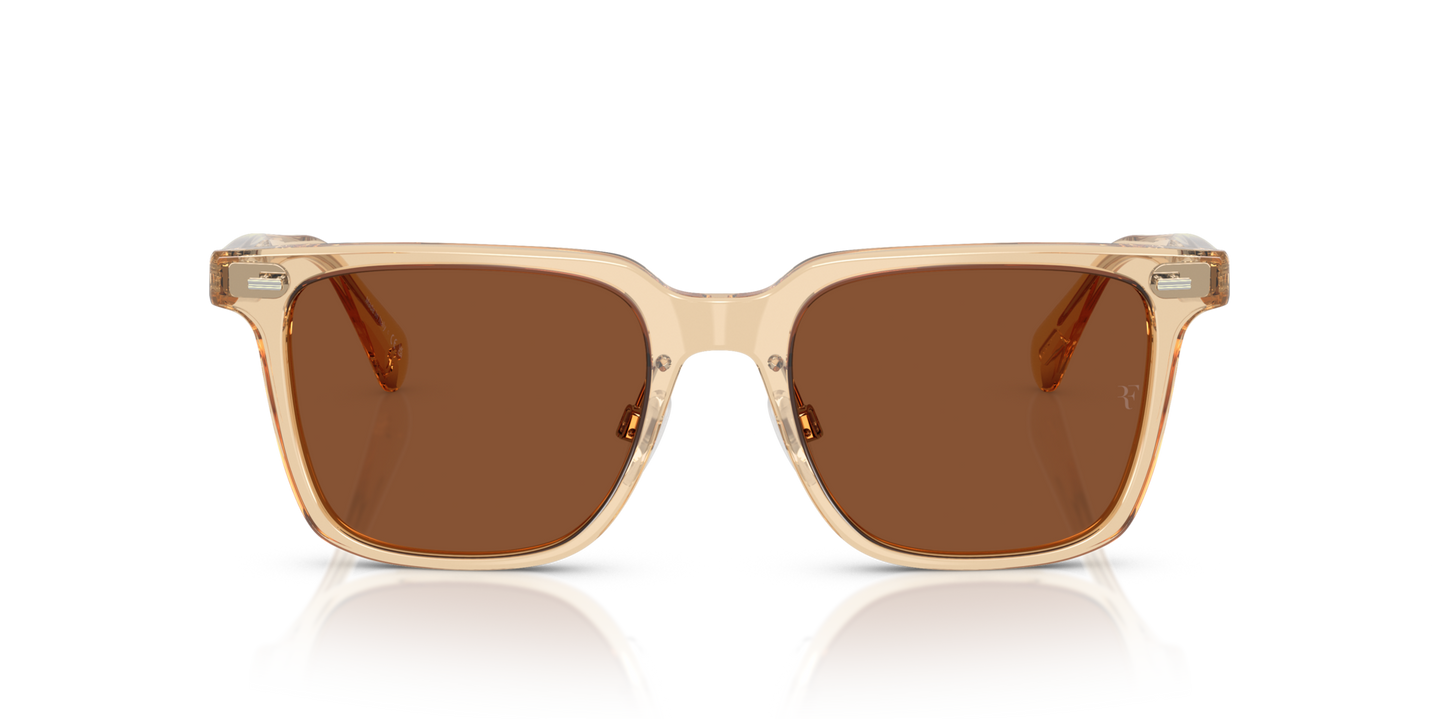 Sie Oliver Peoples Mr. Federer II mit Sand Gestell und Orange Gläsern - Bild Performance-Gläser