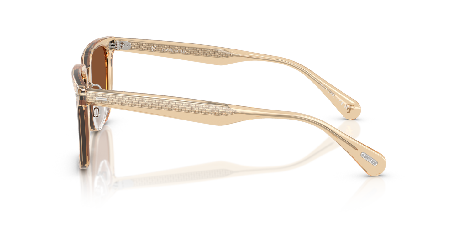 Sie Oliver Peoples Mr. Federer II mit Sand Gestell und Orange Gläsern - Bild Charakteristischer Drahtkern mit Filigranmuster