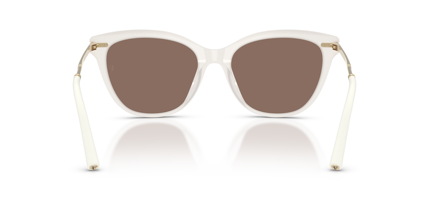 Sie Oliver Peoples Mrs. Federer mit Weiß warm Gestell und Braun Gläsern - Bild Stegplättchen