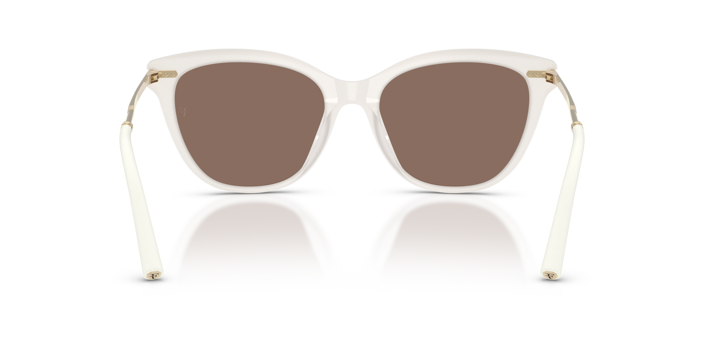 Sie Oliver Peoples Mrs. Federer mit Weiß warm Gestell und Braun Gläsern - Bild Stegplättchen