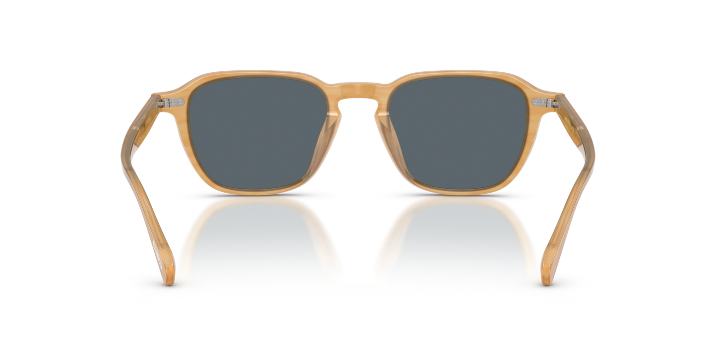 Oliver Peoples Emryn with Semi-Matte Goldwood frame and Blue lenses - Image Nosepads