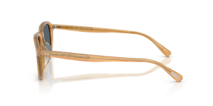 Sie Oliver Peoples Emryn mit Semi-Matte Goldwood Gestell und Blau Gläsern - Das Bild 4