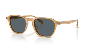 Sie Oliver Peoples Emryn mit Semi-Matte Goldwood Gestell und Blau Gläsern - Das Bild 1