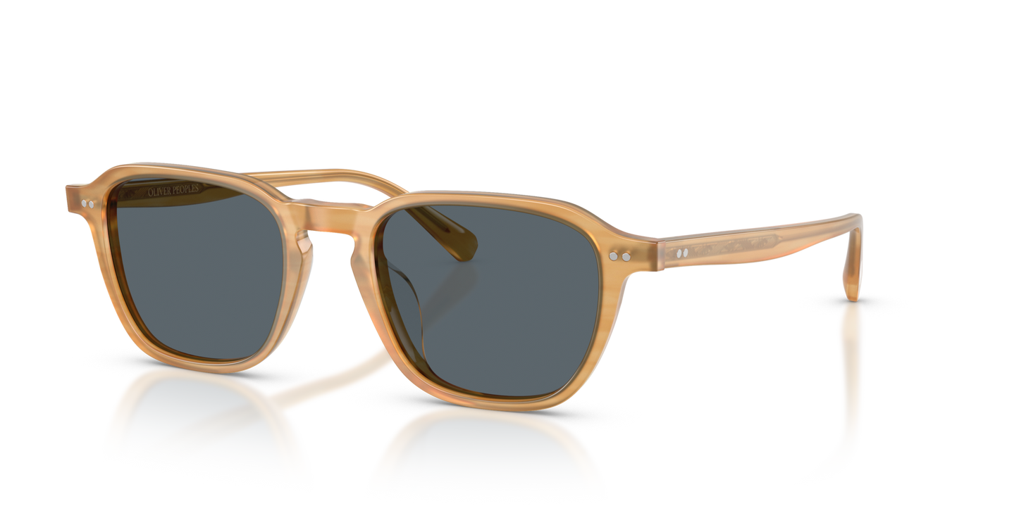 Oliver Peoples Emryn with Semi-Matte Goldwood frame and Blue lenses - Image Custom Corewire Filigree