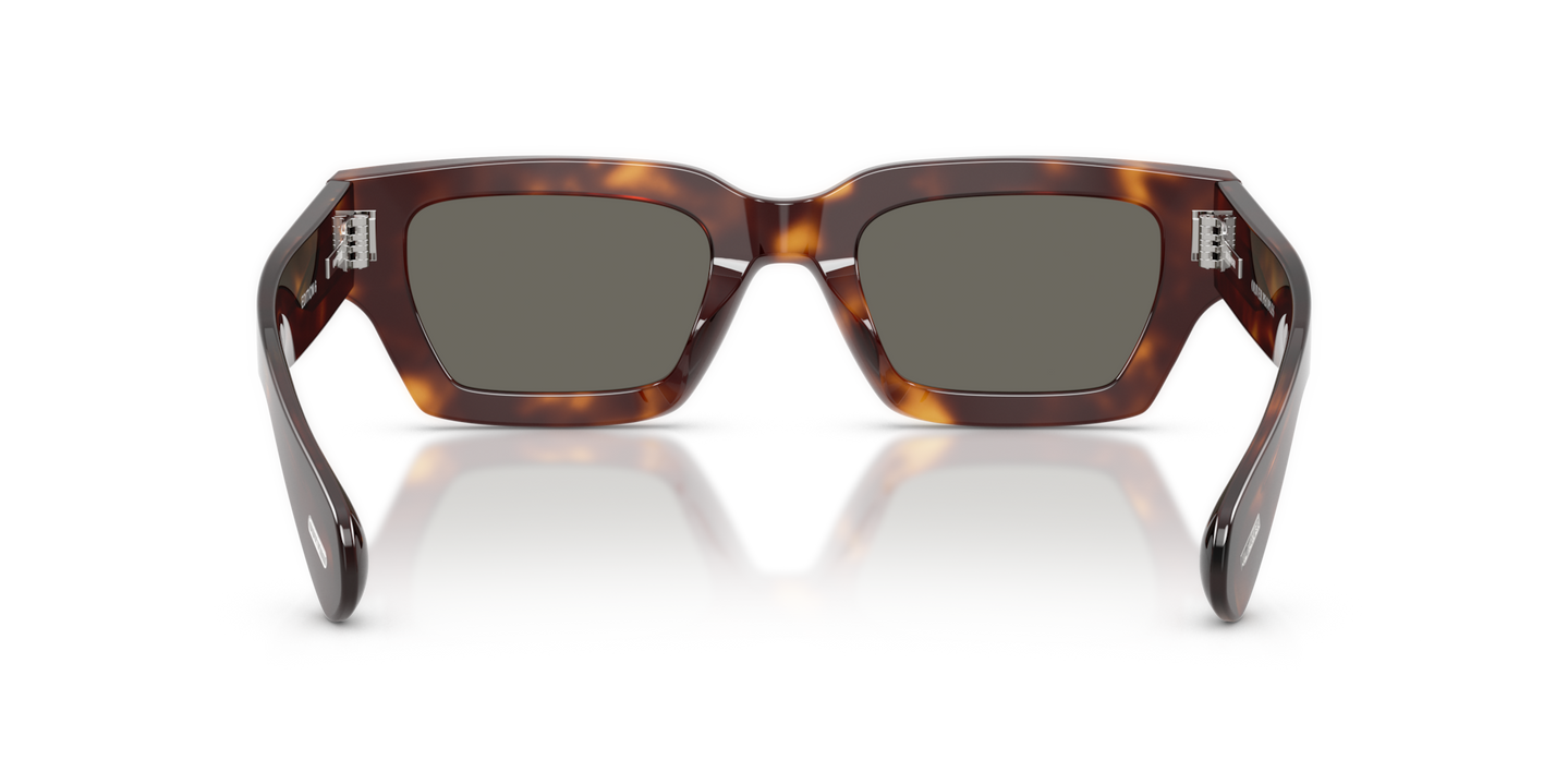 Sie Oliver Peoples Edition 6 mit Mahagoni dunkel Gestell und Grau Gläsern - Bild Stegplättchen