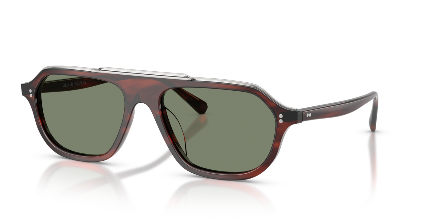 Oliver Peoples Estin with Morado Tortoise frame and Grey lenses - Image Top Bar Details