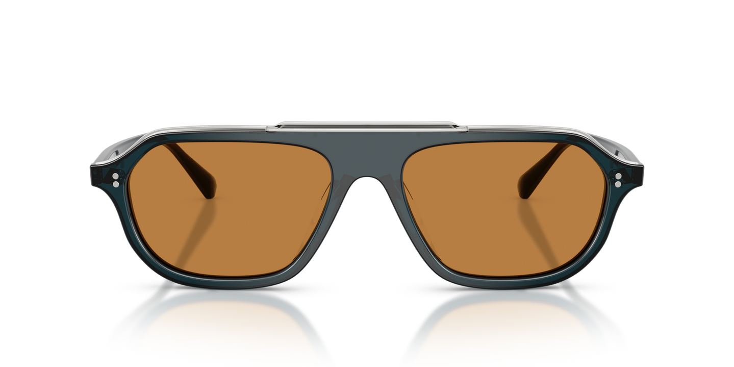 Sie Oliver Peoples Estin mit Midnight Teal Gestell und Braun Gläsern - Bild Material