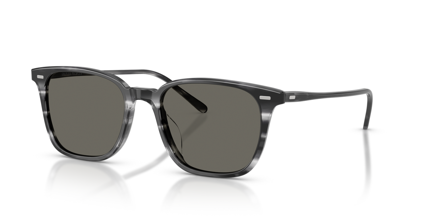 Oliver Peoples Laedin avec une monture Bleu plongeur et des verres Gris - Image Plaques