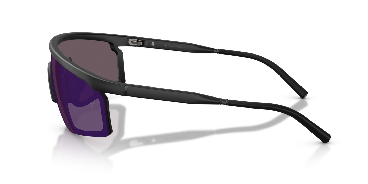 Sie Oliver Peoples R-20 mit Semi-Matte Black Gestell und Violett Gläsern - Bild Acetat-Bügel