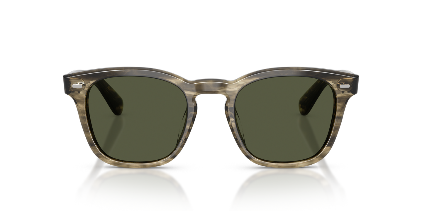 Oliver Peoples Arliss、ソフトオリーブバークフレーム、グリーンレンズ - 画像 素材