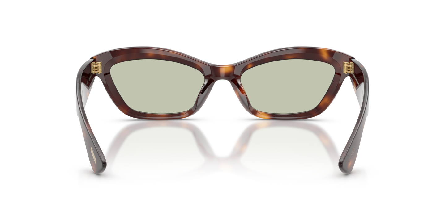 Sie Oliver Peoples 1997C mit Mahagoni dunkel Gestell und Grün Gläsern - Bild Stegplättchen