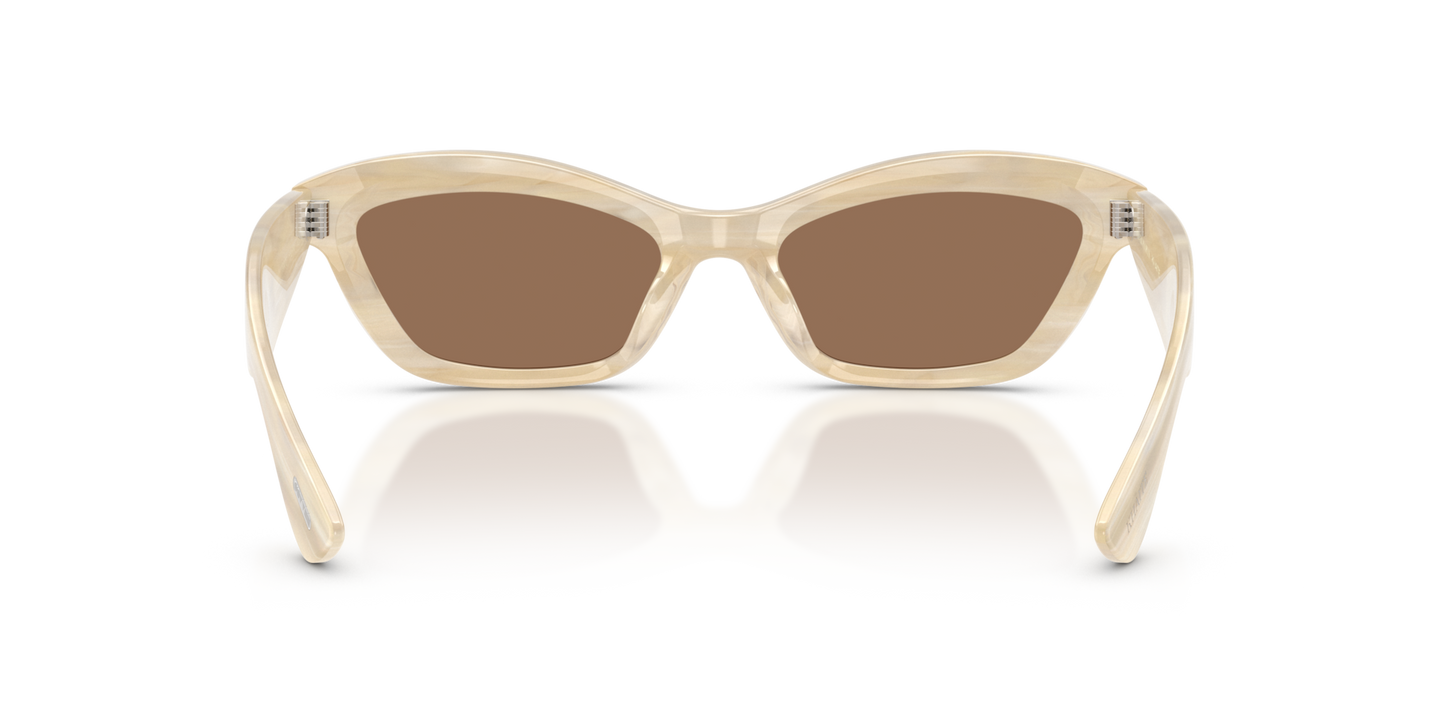 Sie Oliver Peoples 1997C mit Beige Seide Gestell und Braun Gläsern - Bild Stegplättchen
