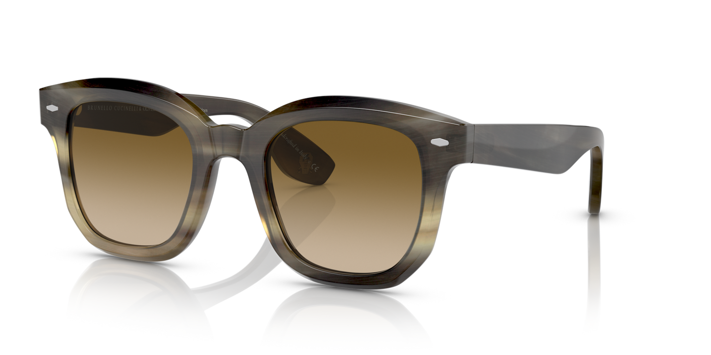 Oliver Peoples Filu' Horn avec une monture Corne Marron clair et des verres Brun - Image Plaques