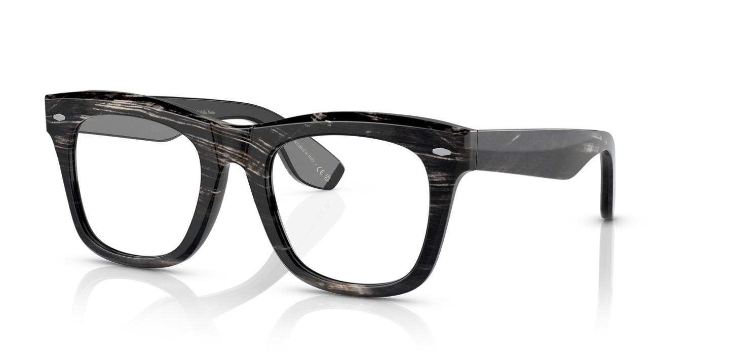 Oliver Peoples Mr. Brunello Horn with Black Horn frame and Clear lenses - Image Plaque