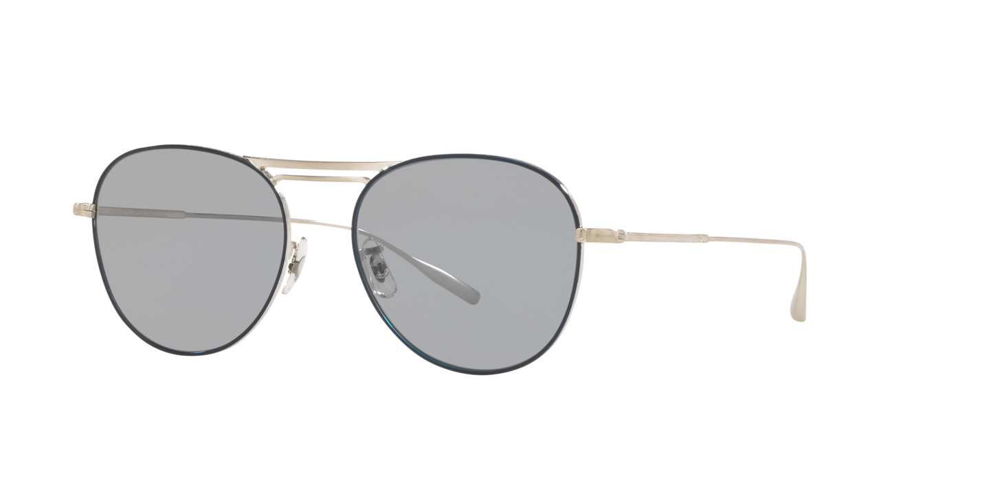 Oliver Peoples Cade-J con montura Cromo satinado / Azul marino y lentes Gris - Imagen Material