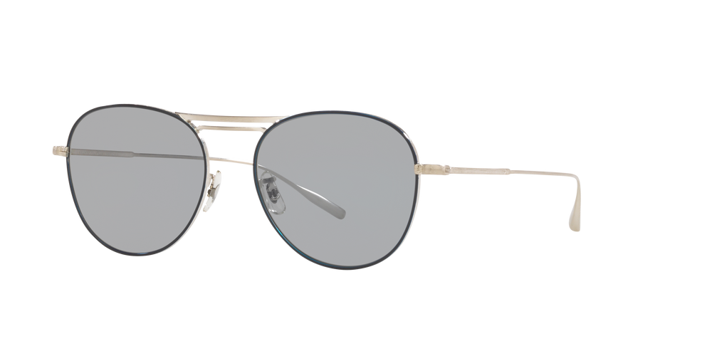 Oliver Peoples Cade-J avec une monture Chrome brossé/Bleu marine et des verres Gris - L'image 5