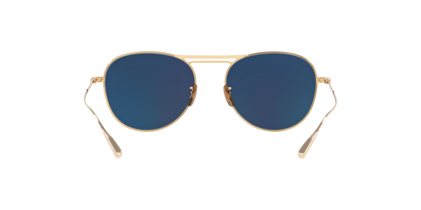 Oliver Peoples Cade-J with Brushed Gold/Brown frame and Blue lenses - Image Nosepads